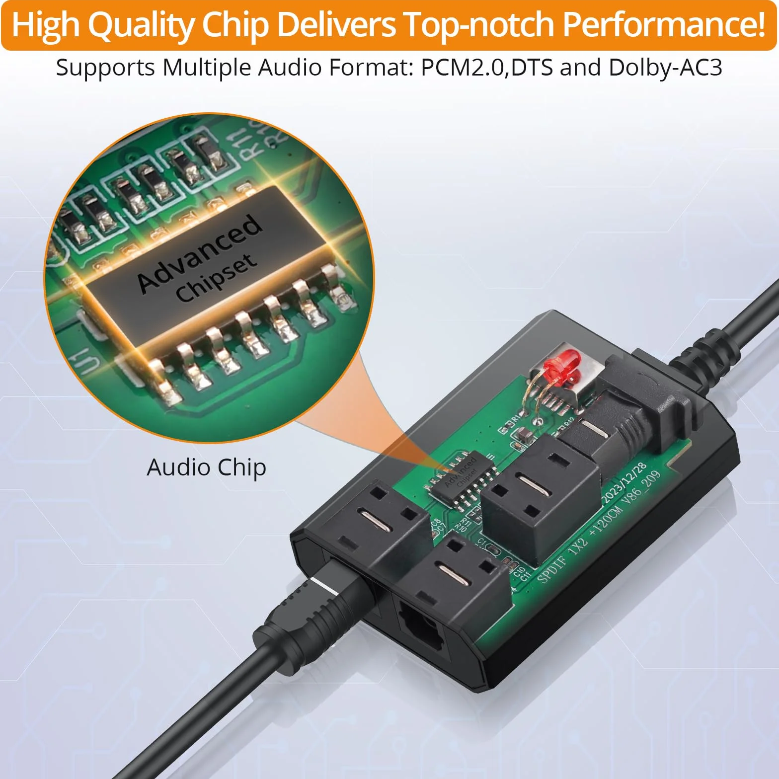Neoteck Rozdzielacz kabli optycznych, rozdzielacz kabli adaptera audio 1 w 2 wyjścia z kablem Toslink 1 m, 2-drożny rozdzielacz optyczny Spdif Toslink obsługuje PCM2.0/DTS/Dolby-AC3 do soundbara HDTV
