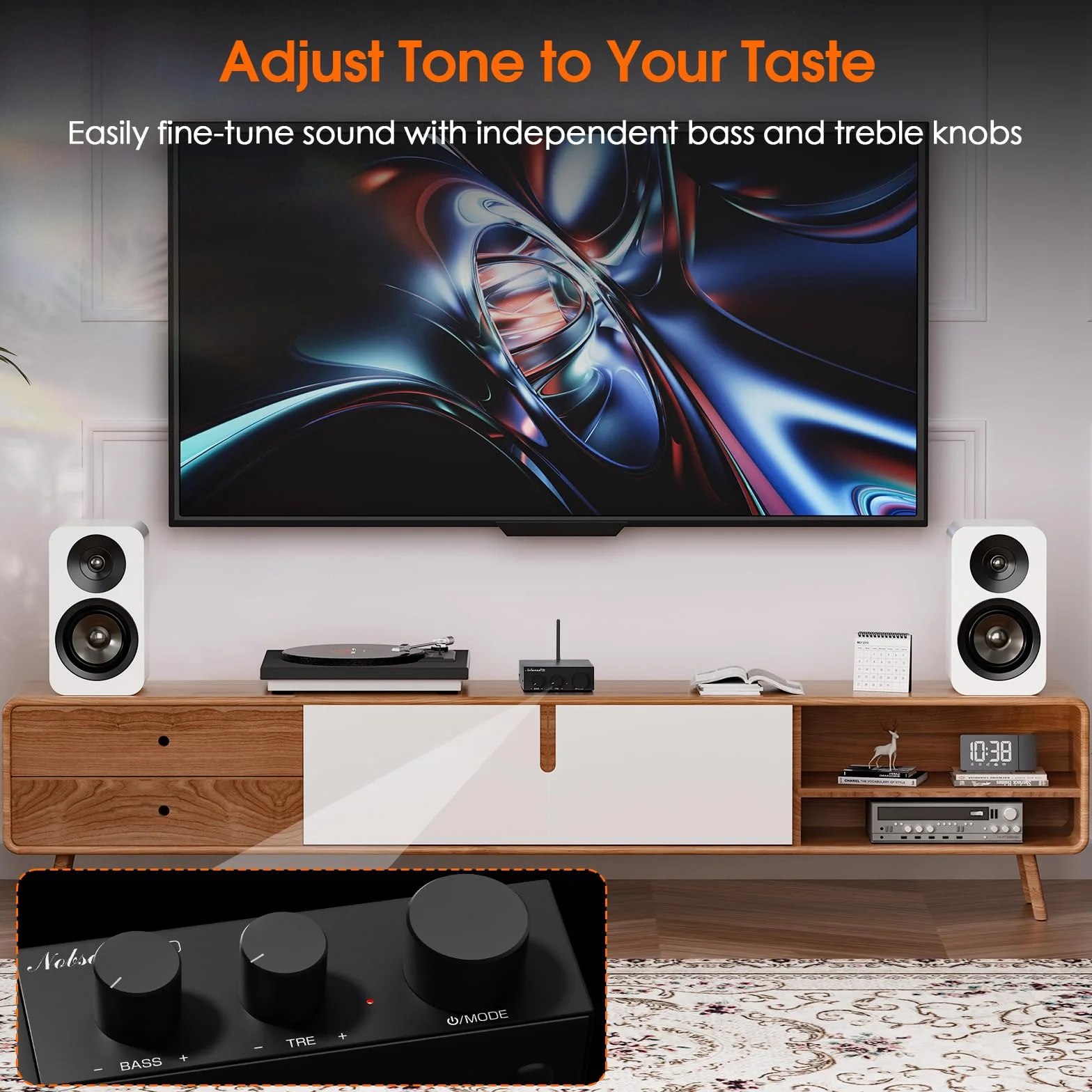 Nobsound Wzmacniacz stereo Bluetooth 5.0: Mini Audio 2.0 kanał, zintegrowany wzmacniacz z regulacją wysokości basów, do głośników domowych 50 W x2 TPA3116