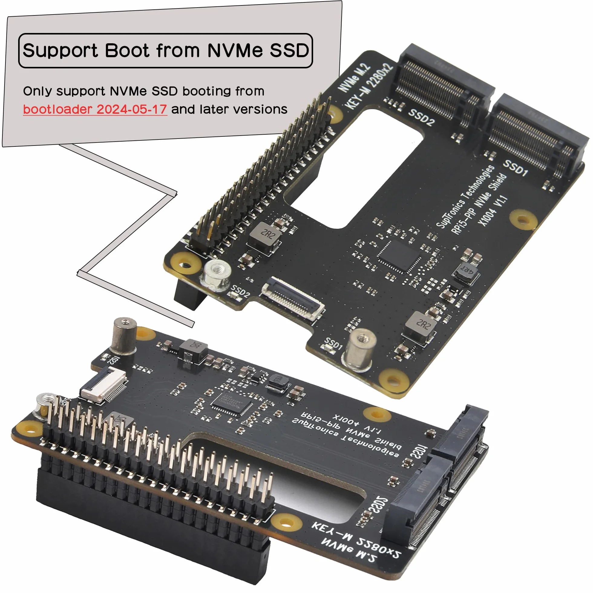 Geekworm X1004 Dual M.2 NVMe SSD Shield PCIe peryferal Board for Raspberry Pi 5