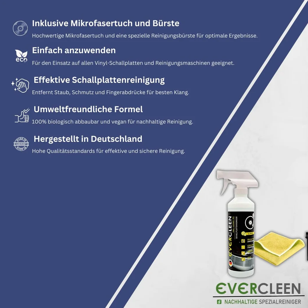 Zestaw do czyszczenia płyt winylowych 9-częściowy – 3x500ml roztworu do czyszczenia winylu + 3X ściereczki z mikrofibry + 3X szczotka antystatyczna – Najlepszy środek do czyszczenia winylu