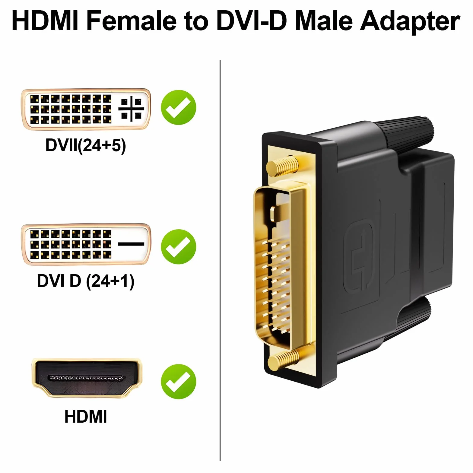 Adapter DVI na HDMI, wtyczka DVI-D do gniazda HDMI adapter 1920 x 1200 1080p, dwukierunkowa konwersja DVI (24+1) na HDMI do komputera, monitora, laptopa, telewizora, projektora, 1 szt