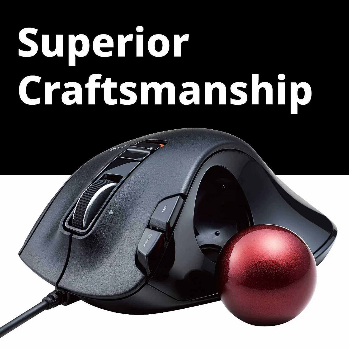 Elecom EX-G Trackball mysz przewodowa, sterowanie kciukiem, 5 przycisków, optyczny czujnik, czerwona, Windows 11, macOS (M-XT2URBK-G)
