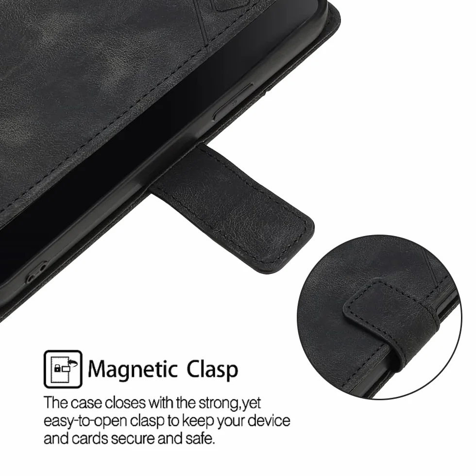Etui kompatybilne z Samsung Galaxy A7 2018/A750, etui typu crossbody do Samsung Galaxy A7 2018/A750, magnetyczne etui z klapką, z regulowaną smyczą na szyję, smycz, przegródki na karty (czarne)