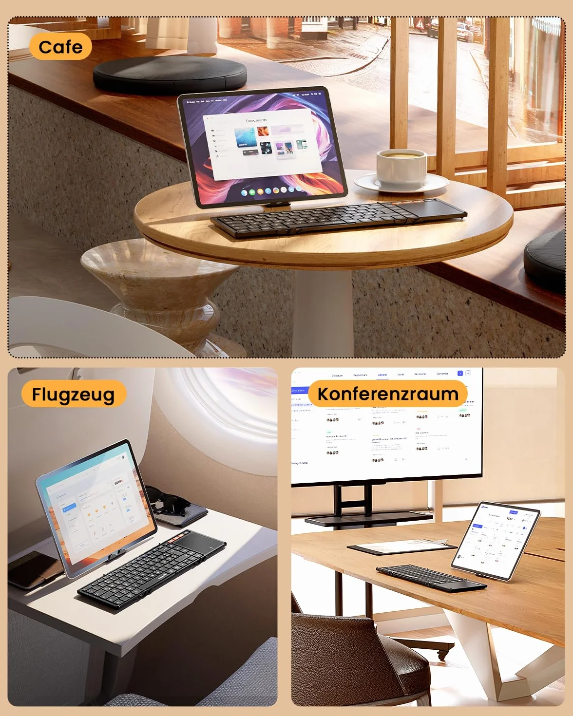 ProtoArc XK01 TP klawiatura Bluetooth składana z touchpadem, bezprzewodowa klawiatura składana QWERTZ niemiecka z dużym touchpadem dla iPad, iOS, Android, Windows Laptop PC Tablet - Czarny