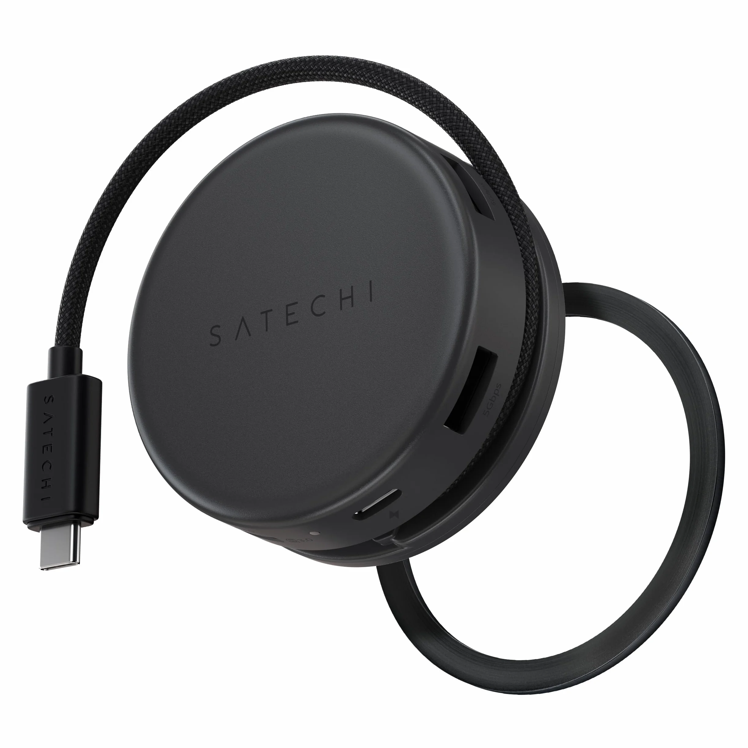 SATECHI OntheGo Hub USB-C 7 w 1, Kompaktowy Magnetyczny Adapter Wieloportowy 100W PD, HDMI 4K/60Hz, Gigabit Ethernet, 2×USB-A, Czytnik SD/microSD, Czarny Kosmiczny