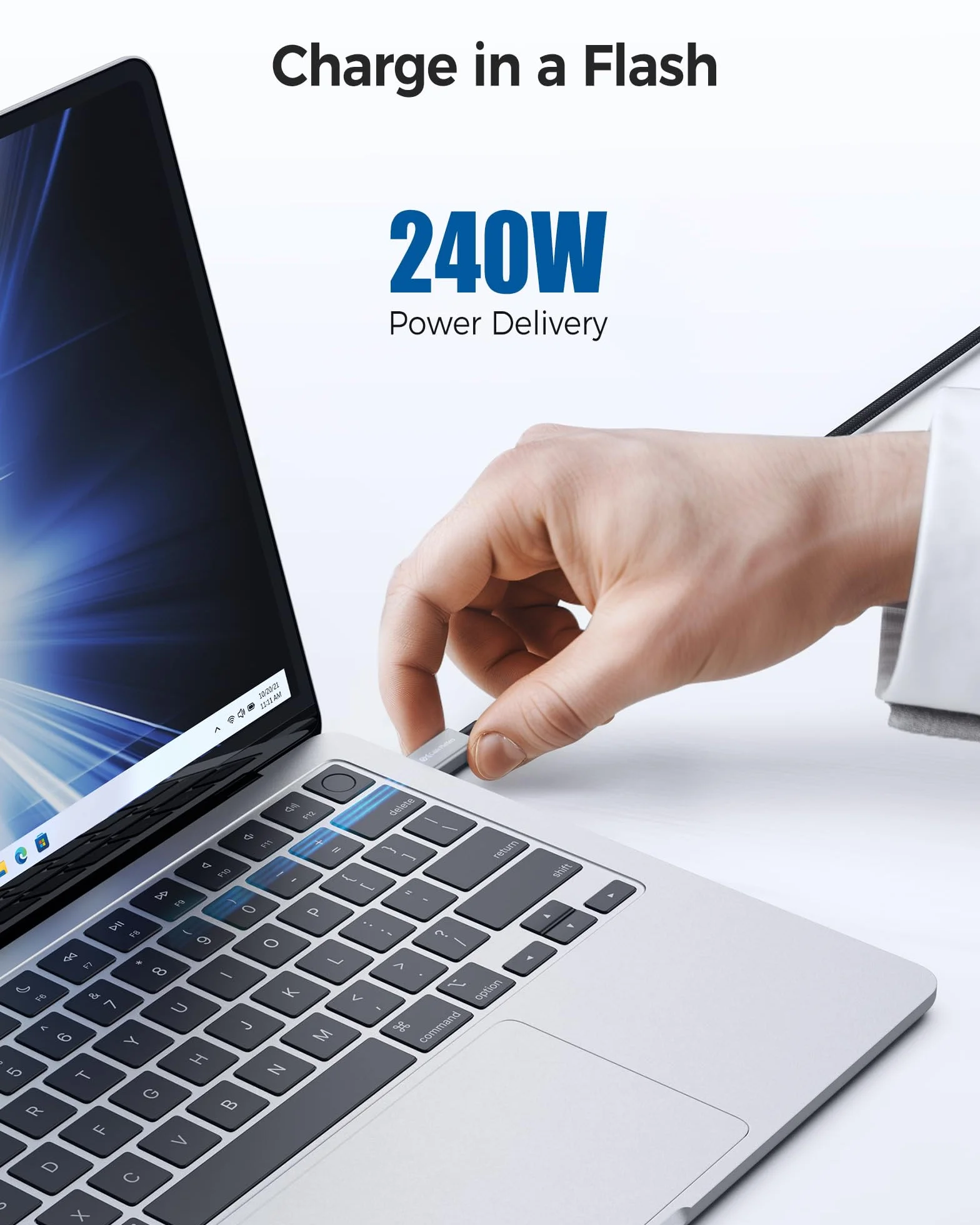 Certyfikat Intel: Cable Matters Pleciony kabel Thunderbolt 4 40 Gb/s, 1 m, czarny, z zasilaniem ładowania 240 W i wideo 8K - w pełni kompatybilny z Thunderbolt 3, USB 4 do Apple MacBook Pro, iMac
