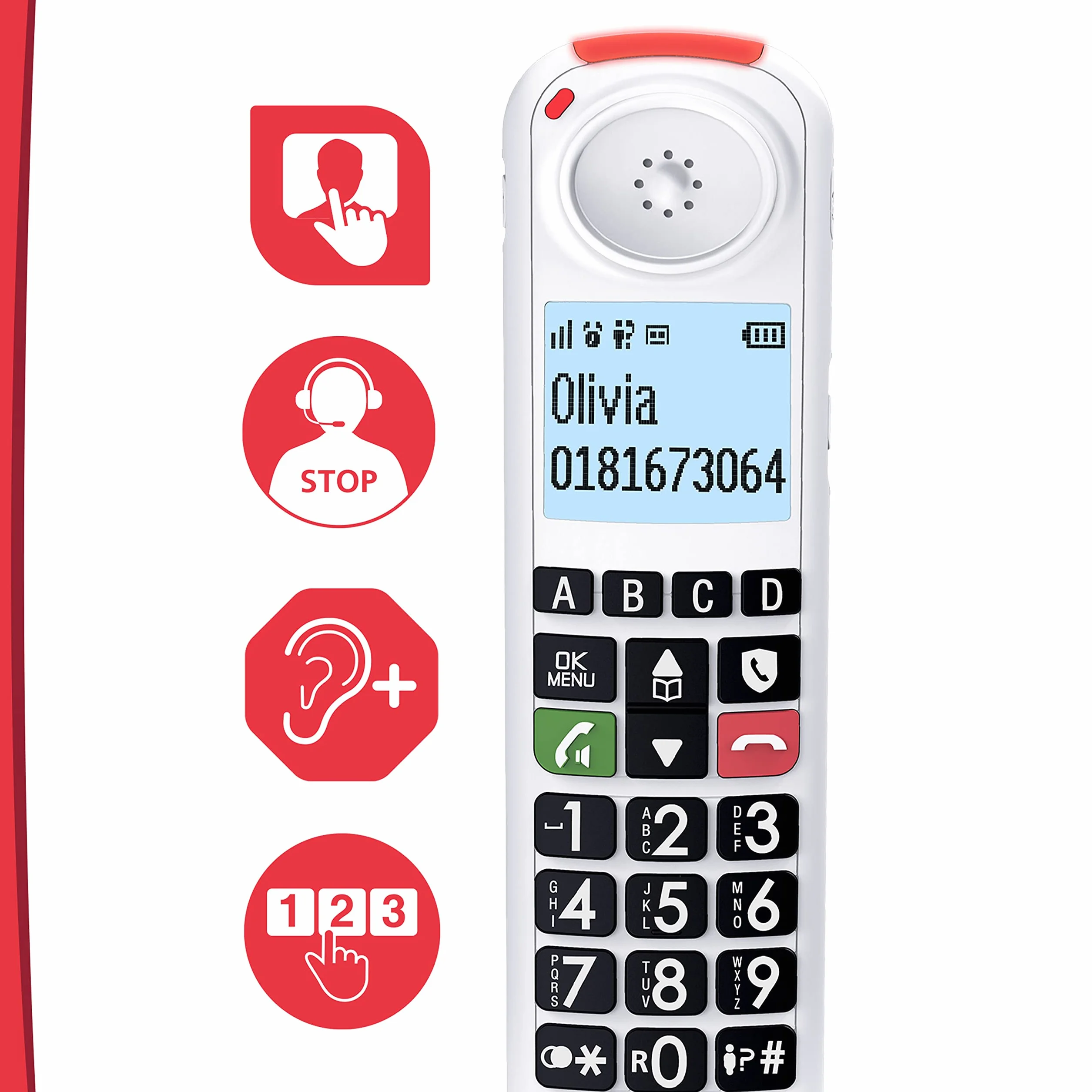 swissvoice Xtra 2355, szerokoprzyciskowy bezprzewodowy telefon DECT z automatyczną sekretarką, wzmocnienie audio, głośne dzwonki, kompatybilny z aparatami słuchowymi, funkcja blokady połączeń