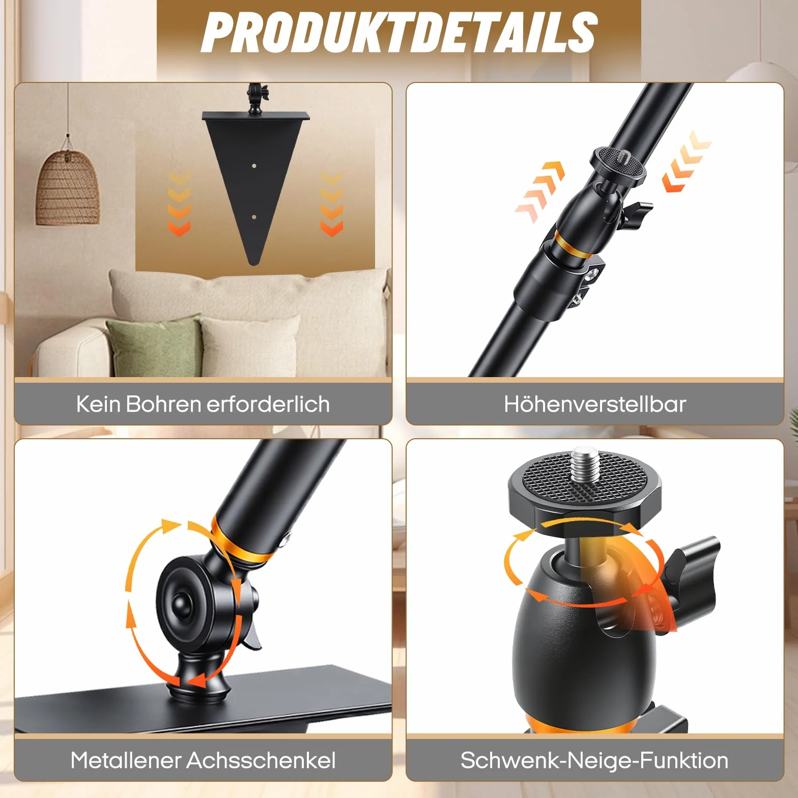 Uchwyt do projektora na łóżko i sofę, regulowany 33-45 cm, ukryty design, kompatybilny z 99% projektorami