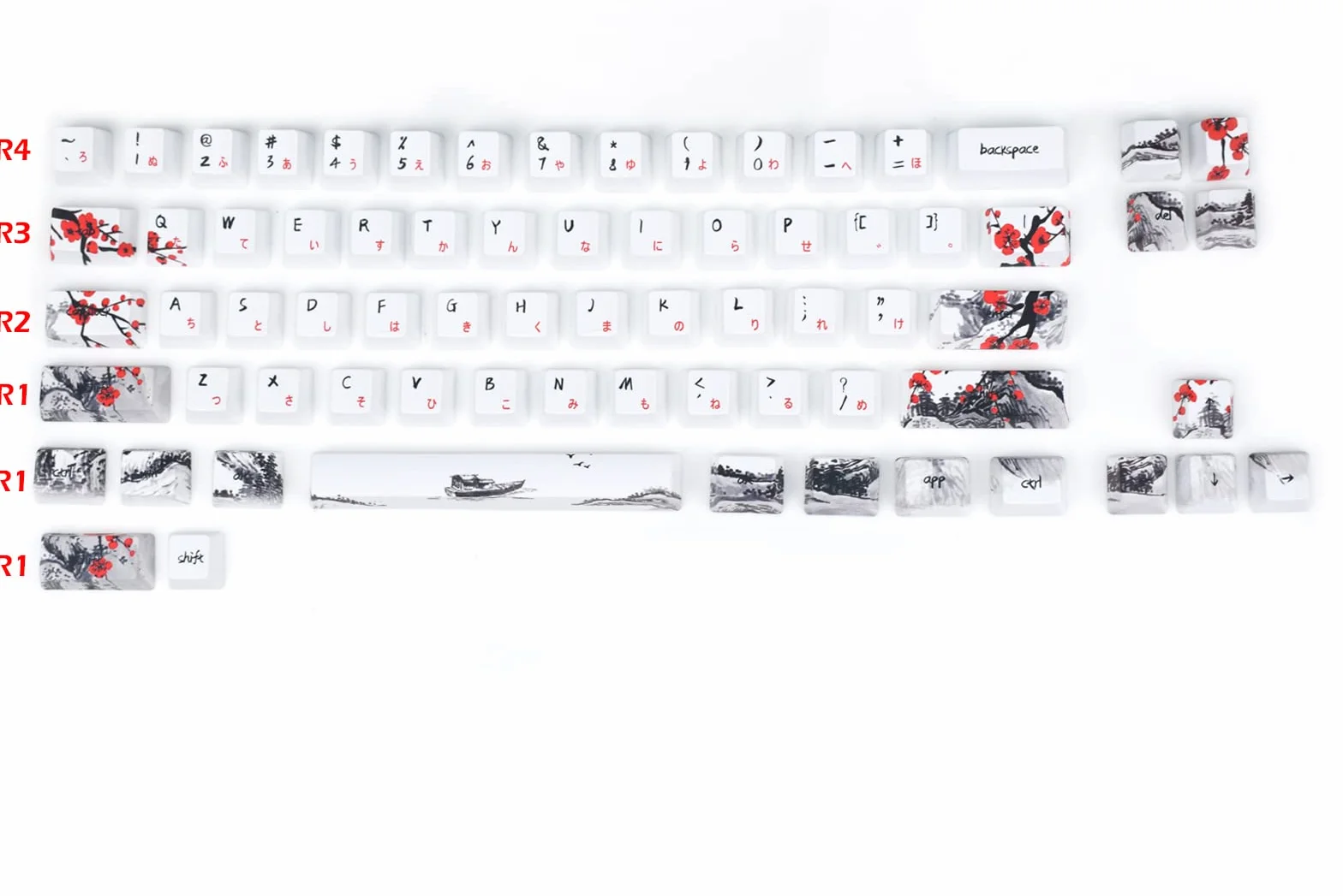 MOLGRIA Klawisze, zestaw do gamingowej klawiatury mechanicznej, niestandardowe nakładki na klawisze z profilem PBT, czcionka japońska, z uchwytem do klawiszy Cherry MX 71/61, 60%, kwiat śliwki, 71 klawiszy