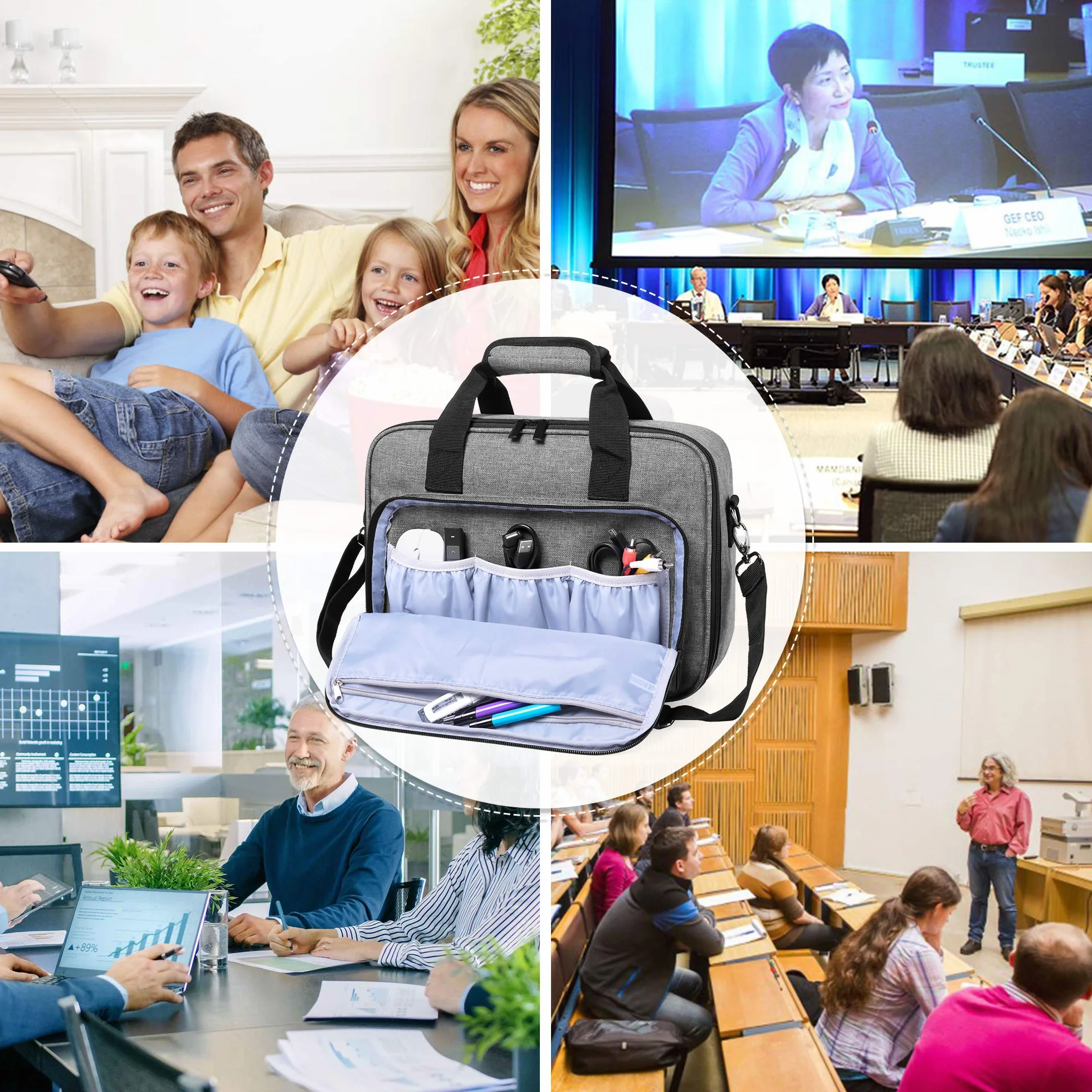 Luxja Torba na projektor kompatybilna z projektorem Acer, BenQ, Epson, Optoma i Viewsonic, torba z projektorem z etui ochronnym na laptopa, 39,4 cm x 28 cm x 13,5 cm, szara