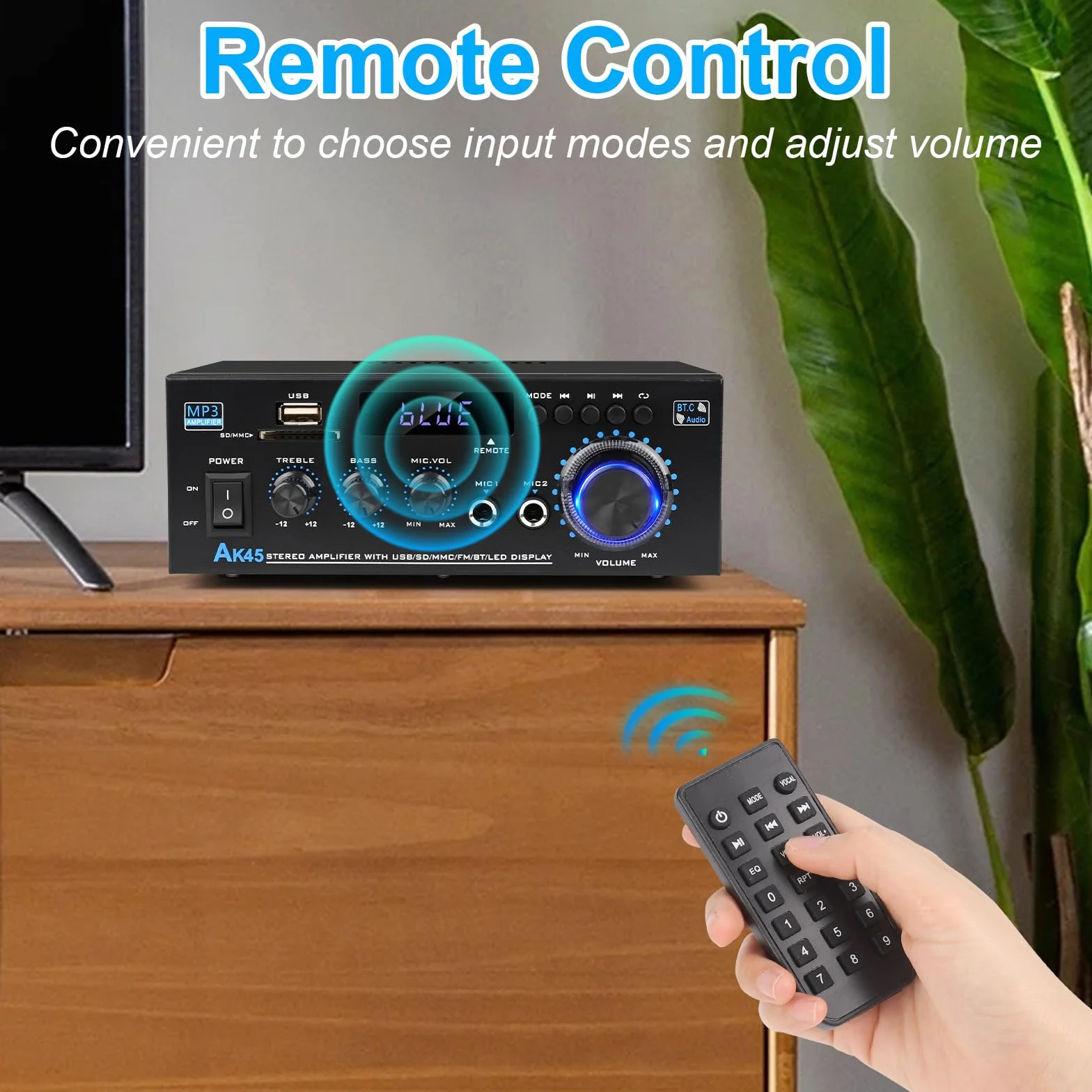 Romicta Wzmacniacz audio, wzmacniacz HiFi, wzmacniacz stereo 600 W, 2-kanałowy, Bluetooth 5.0, wyświetlacz LCD 12 V, 220 V, Hi-Fi, przenośne radio FM, karta SD Card/USB, do domu lub samochodu