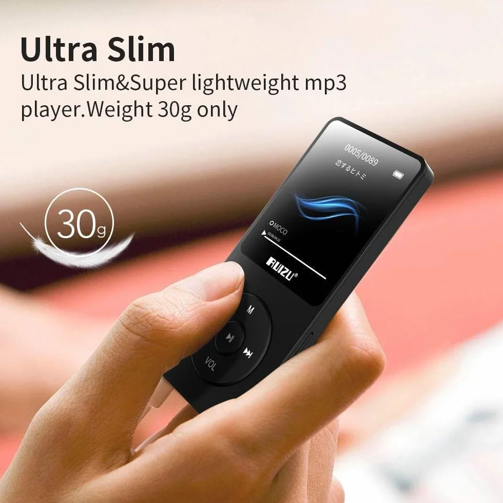 Odtwarzacz MP3 64 GB Bluetooth 5.3 ultralekki 30g bateria 80h ekran 1,8 cala obsługa TF 128 GB