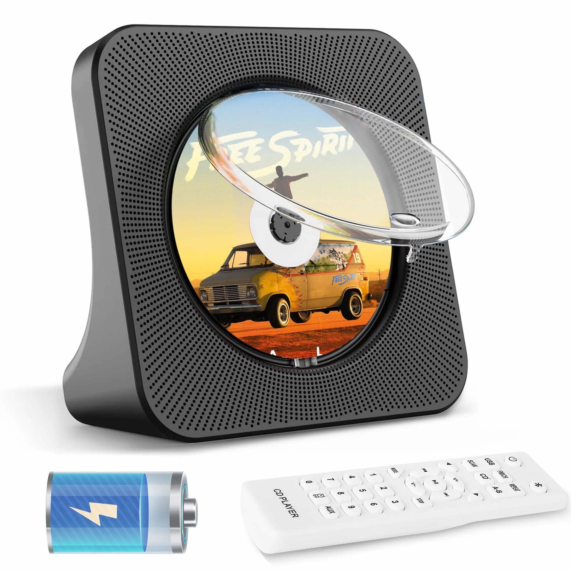 Przenośny Odtwarzacz CD Bluetooth z Radio FM, Głośniki, Pilot, Bateria 4000 mAh, USB, AUX