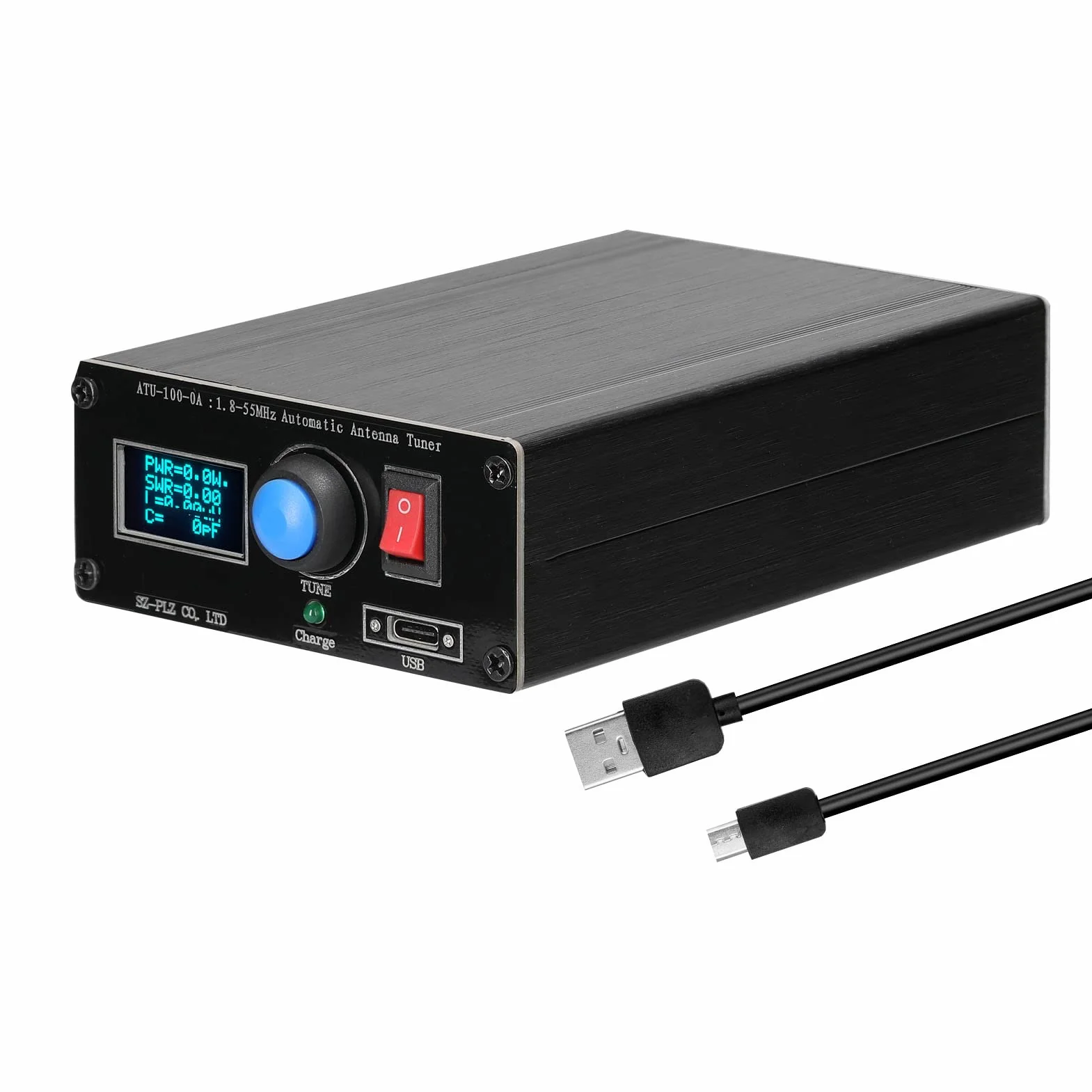 Sunydog Baugger ATU-100-0A mini automatyczny tuner antenowy 1,8-55 MHz 0,91 cala, wyświetlacz OLED, stop aluminium, obudowa zewnętrzna z akumulatorem 1800 mAh, wielokolorowa