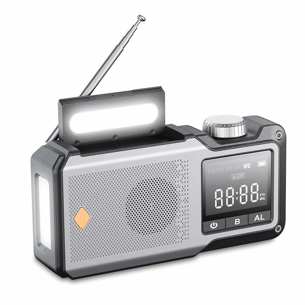 10000 mAh ręczne radio awaryjne AM/FM/WB Weather Radio solarne (kolor szary)