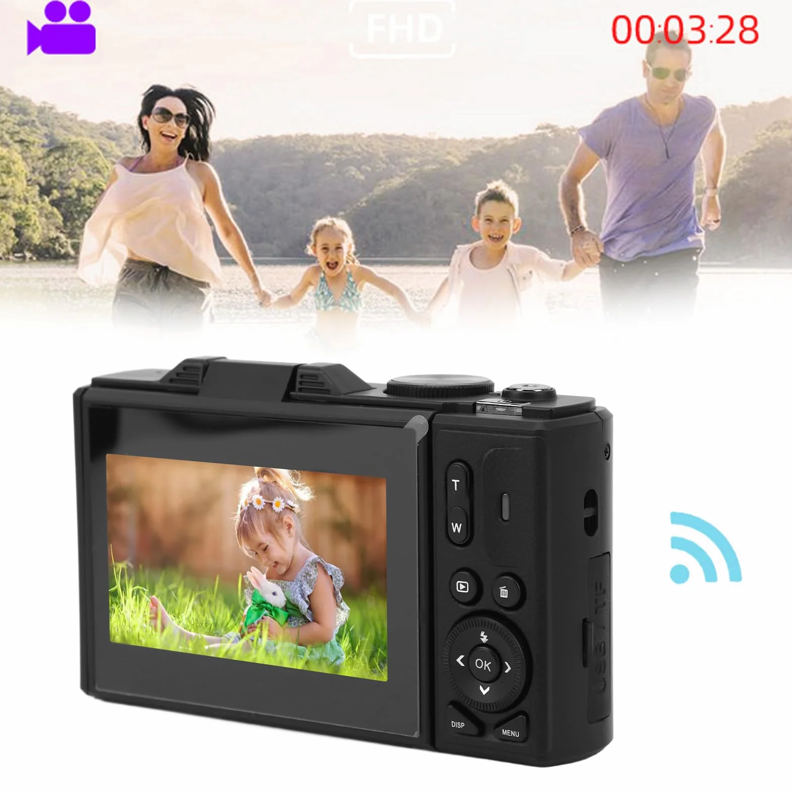64MP Aparat Cyfrowy, Rejestrator Wideo 4K z 18x Zoom, Ekran Flip 3 '', dla Początkujących, Nastolatków, Dzieci, Studentów, YouTube, Transmisji na żywo, Połączenie USB (BLACK)