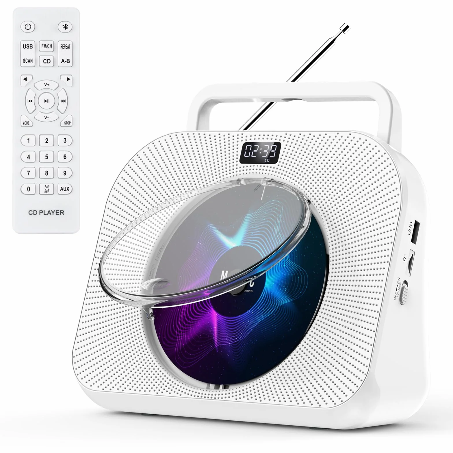 GuerayOdtwarzacz CD dla dzieci radio z głośnikami, Bluetooth, zdalnym sterowaniem, budzikiem, timerem, odtwarzaniem USB i kart