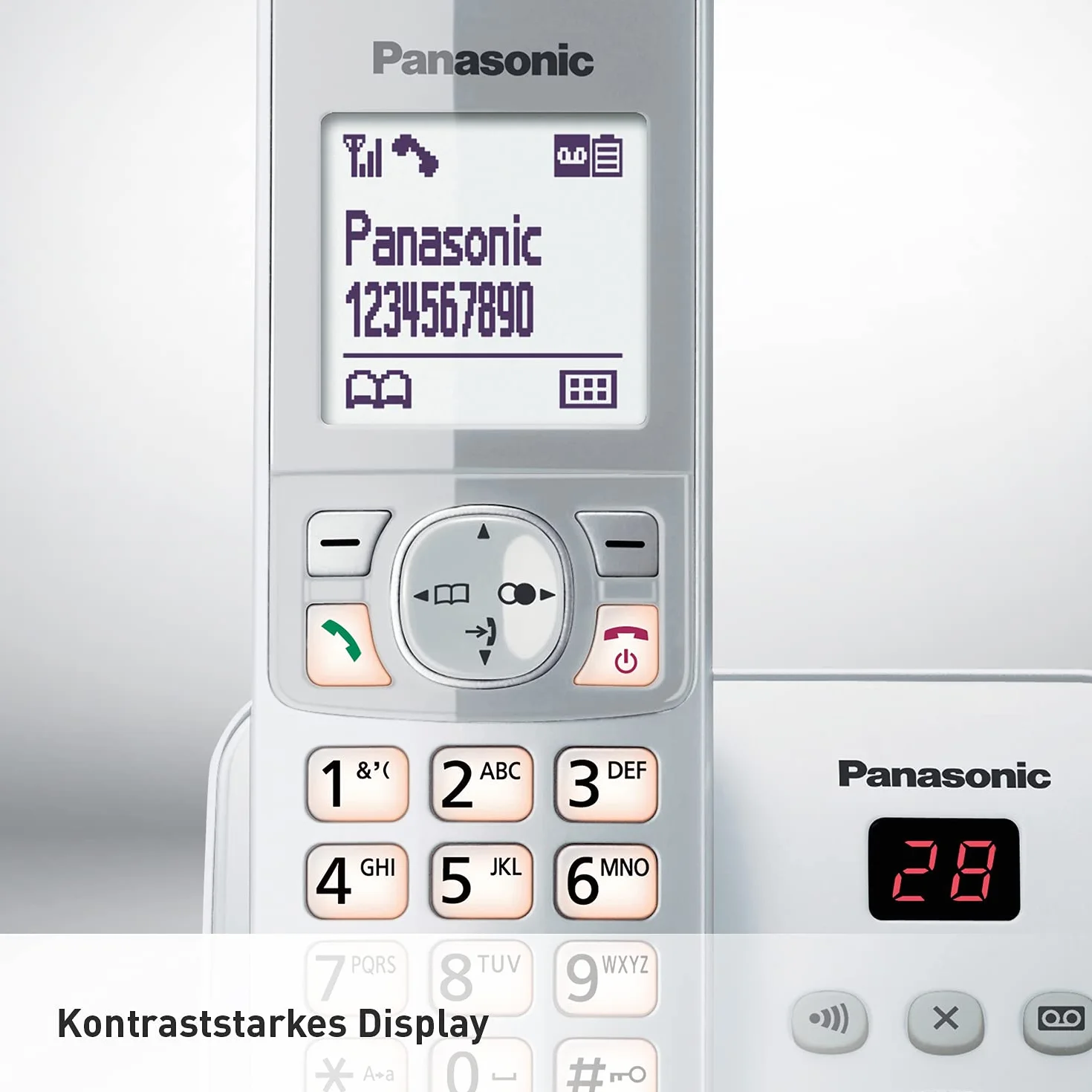 Panasonic KX-TG6862GS telefon bezprzewodowy z 2 telefonami i automatyczną sekretarką (blokada do 1000 numerów telefonów, przejrzysty rozmiar czcionki, głośna słuchawka, zestaw głośnomówiący w pełnym