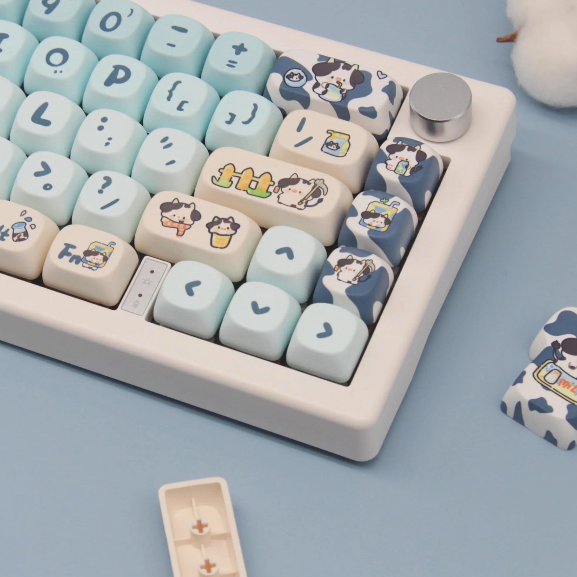 MOA Shape Keycaps - Cute Cow Custom 142 klawisze PBT kolorowy zestaw do klawiatur mechanicznych (niebieska krowa)