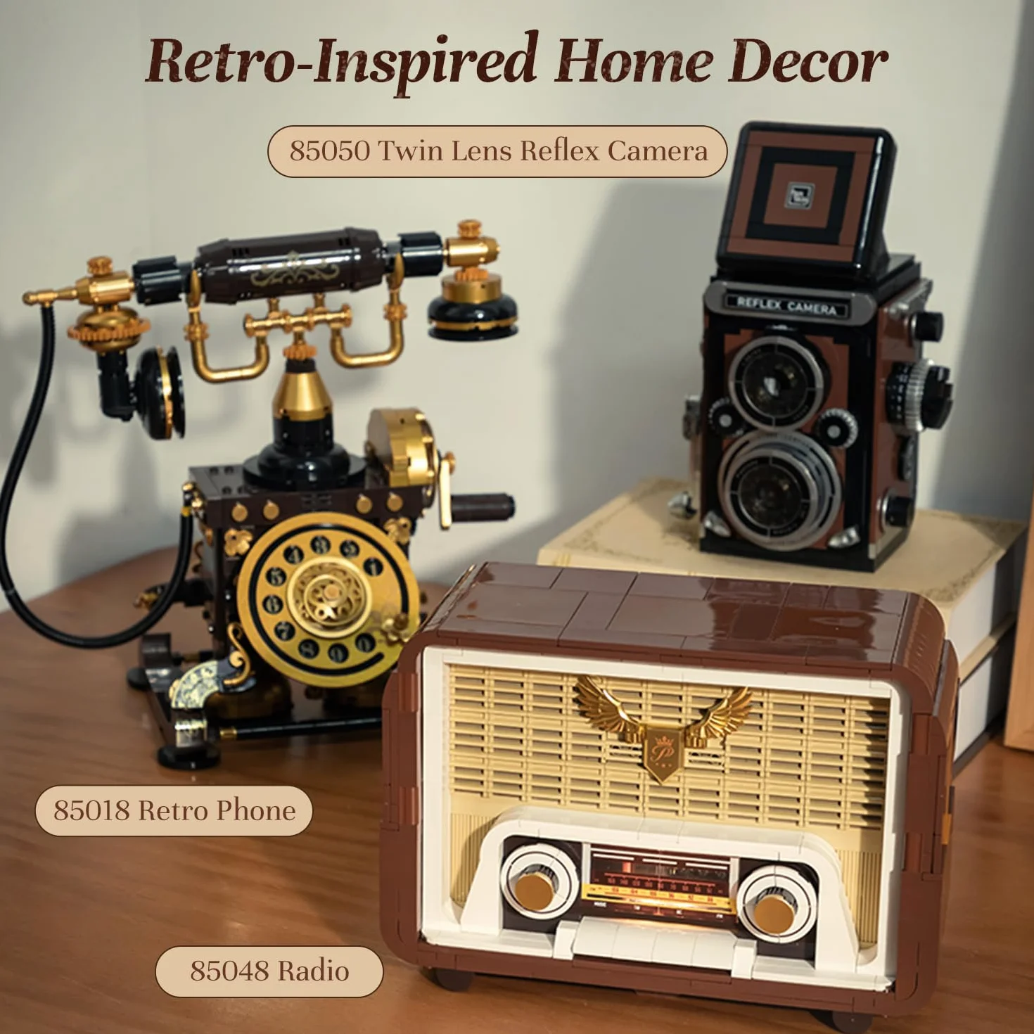 PANTASY Zestaw Klocków Retro Radio dla Dorosłych, Model Radia Vintage z Modułem Świetlnym i Ruchomym Pokrętłem Strojenia, Wzmacniacz do Telefonu, Zestaw Zasilany Model Kolekcjonerski