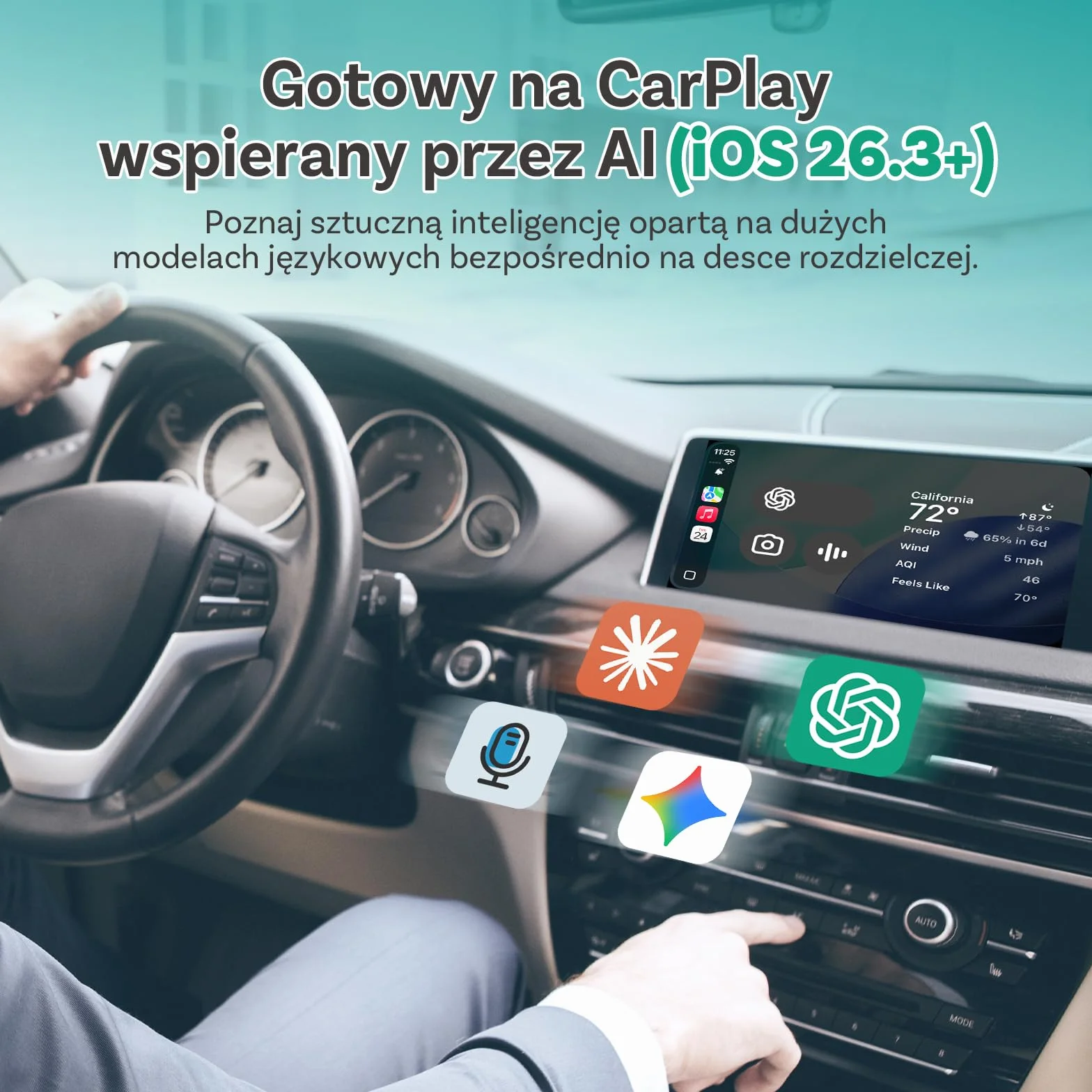 Ottocast Mini Pico Adapter bezprzewodowy 2-w-1 CarPlay Android Auto WiFi 6 Bluetooth 5.4
