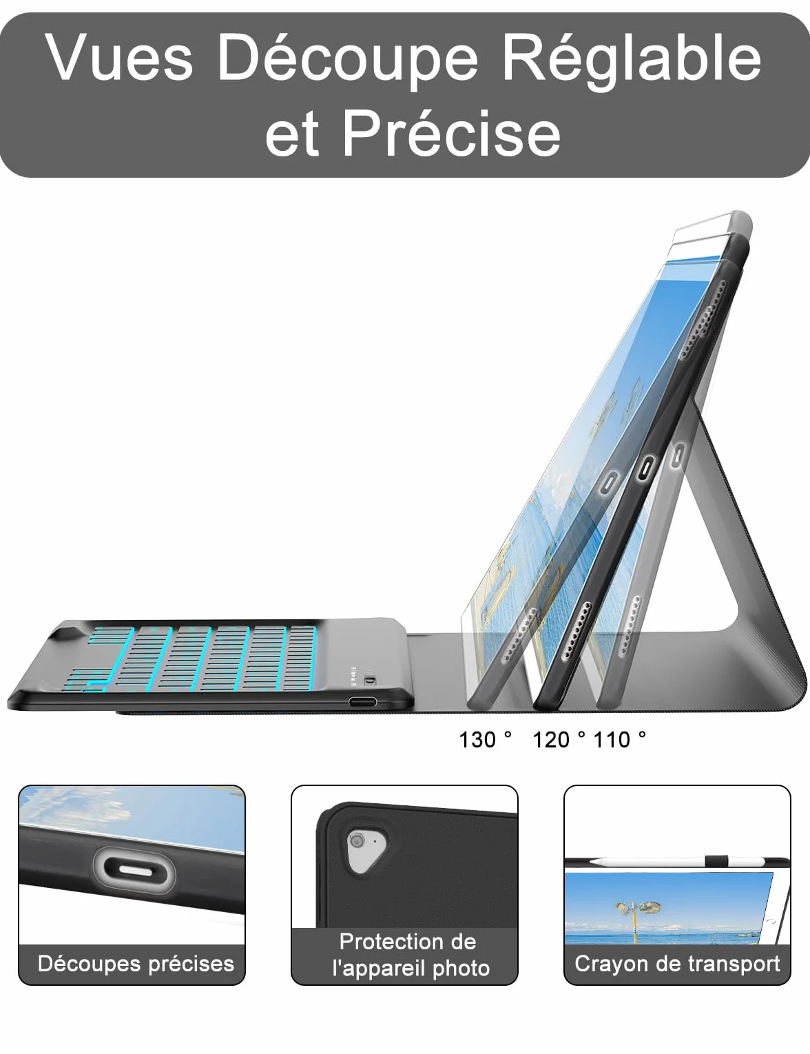 FOGARI Klawiatura do iPada Pro 12.9 2017/2015 1/2 generacji, AZERTY, czarna