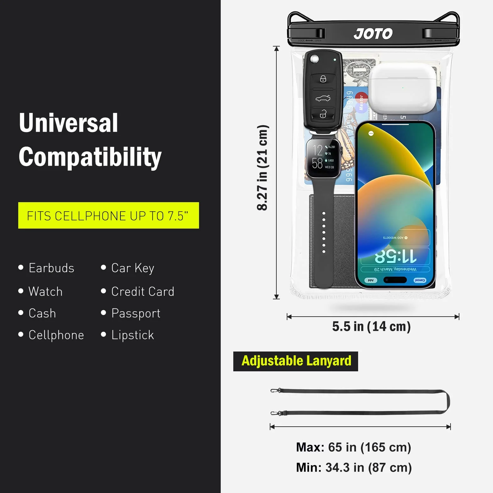 JOTO Duża wodoodporna torba na telefon, IPX8, duża, sucha, podwodna torba na telefon ze smyczą na iPhone'a 15, 14, 13 Pro Max, Galaxy S24 Ultra, S23, S22, wodoodporny portfel na plażę, 2 sztuki,