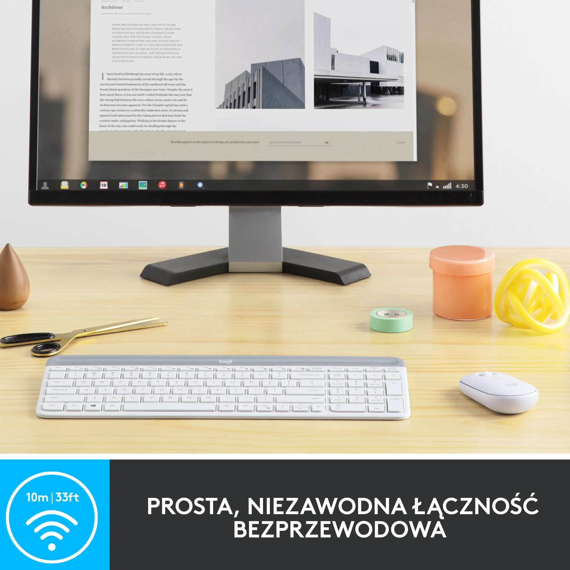 Logitech MK470 Smukła klawiatura i mysz bezprzewodowa, bardzo cicha, odbiornik USB 2,4 GHz, QWERTY US Intl - Biały
