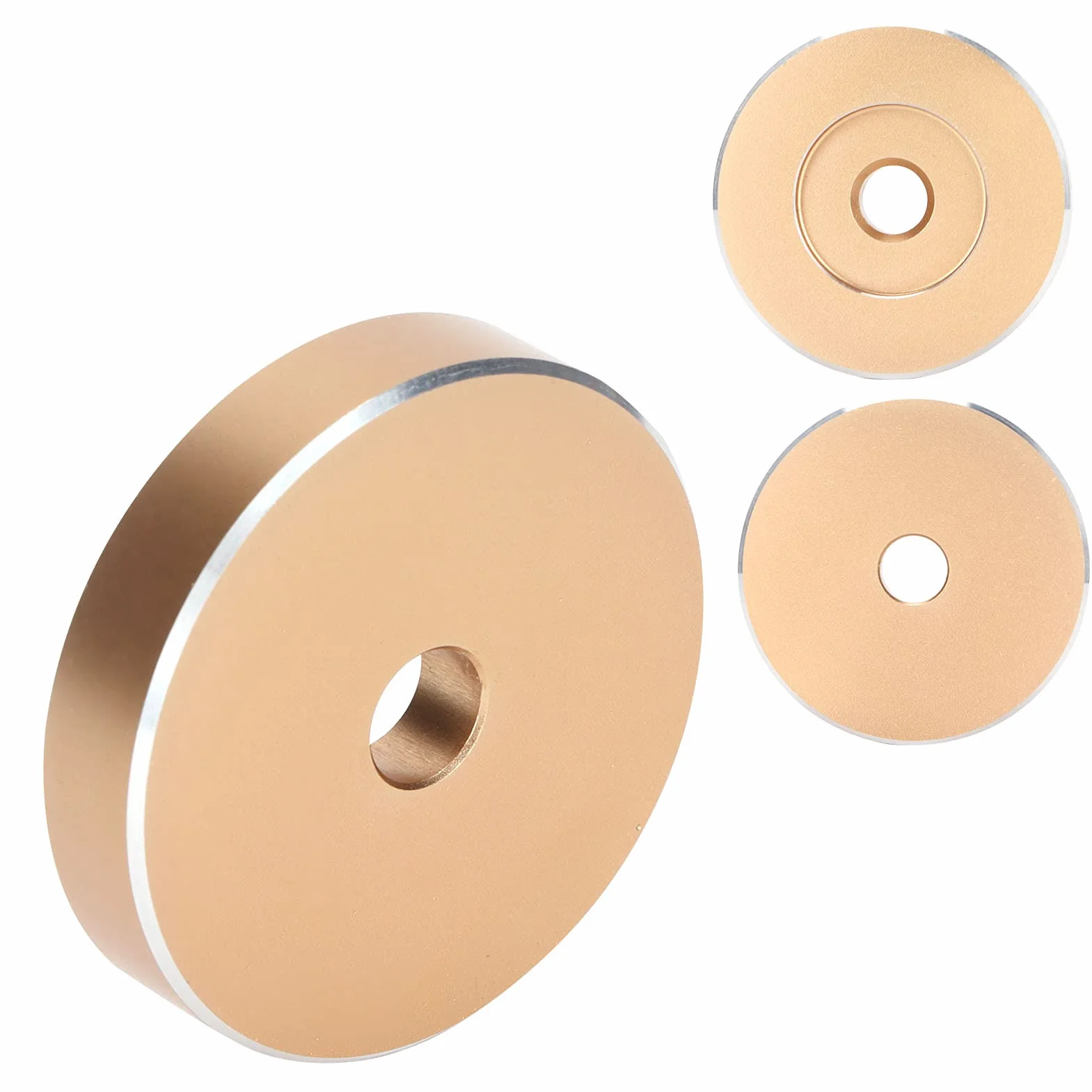 Aluminiowy Adapter 45 Obr./min, 7-calowy do Płyt Winylowych, Gramofonowy Zaciskowy, do Większości Płyt z Dużymi Otworami (Złoto)