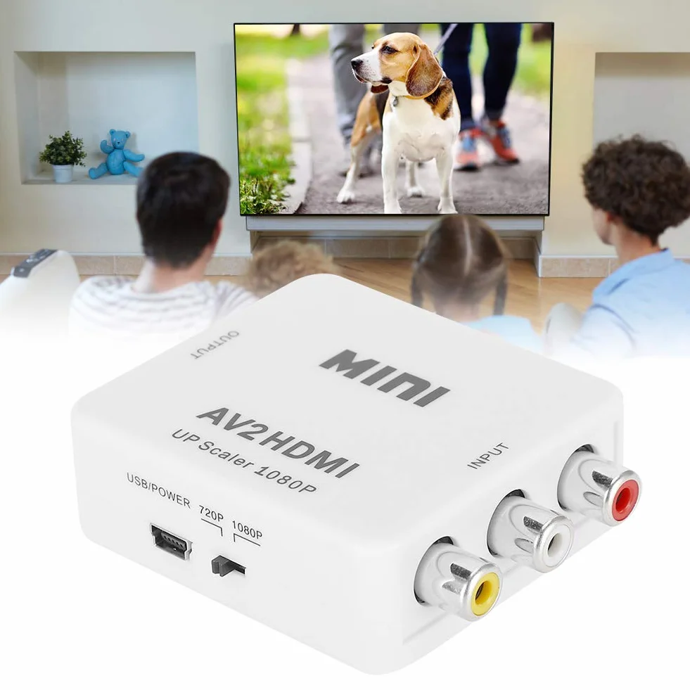 Konwerter AV na HDMI High Definition, do HDMI AV2HDMI Transverter, Wyjście HDMI 1080 P 60 HZ / 720 P 60 HZ, Obsługa PAL, NTSC3.58, NTSC4.43, SECAM, PAL/M, Wejście PAL/N - Biały