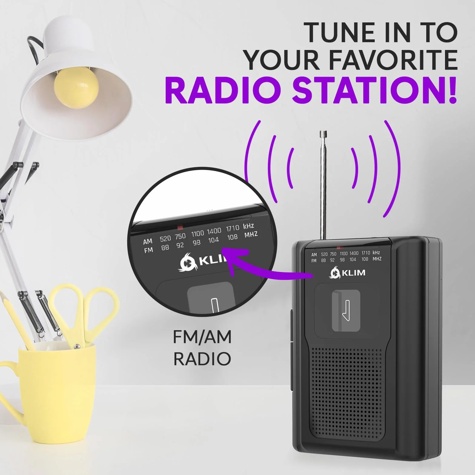 KLIM K8 odtwarzacz kaset z słuchawkami F1 - magnetofon - NOWY odtwarzacz kaset - radio kasetowe AM/FM - wbudowany mikrofon i głośnik - złącze słuchawkowe i słuchawki