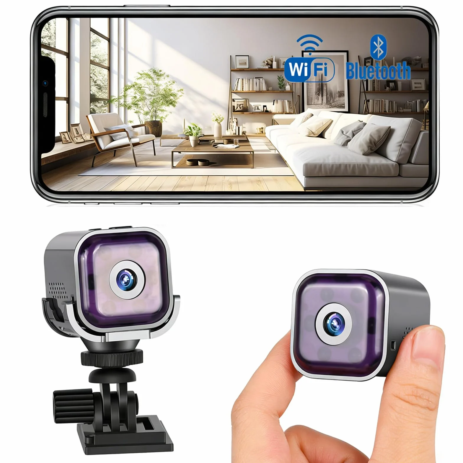 Miniaturowa kamera szpiegowska 1080P, bezprzewodowa wewnętrzna kamera nadzorująca WiFi, mini kamera szpiegowska z noktowizorem, wykrywanie ruchu i dwukierunkowy dźwięk w czasie rzeczywistym za pomocą