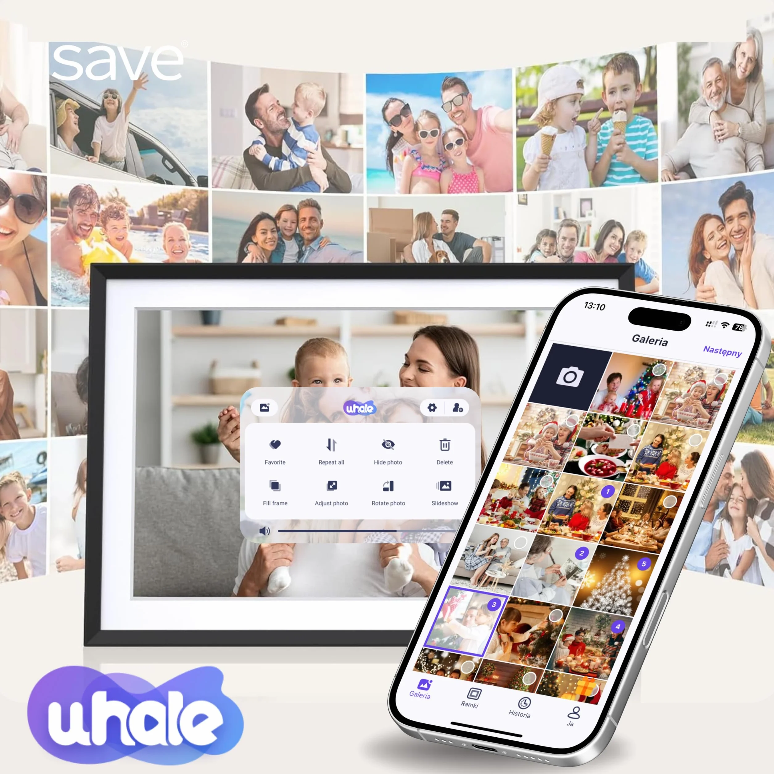 Cyfrowa ramka na zdjęcia Wi-Fi 10,1", ekran dotykowy HD IPS, dotykowy ekran, elektroniczna ramka na zdjęcia z pamięcią 16GB, automatyczne obracanie zdjęć, udostępnianie zdjęć filmów w dowolnym miejscu