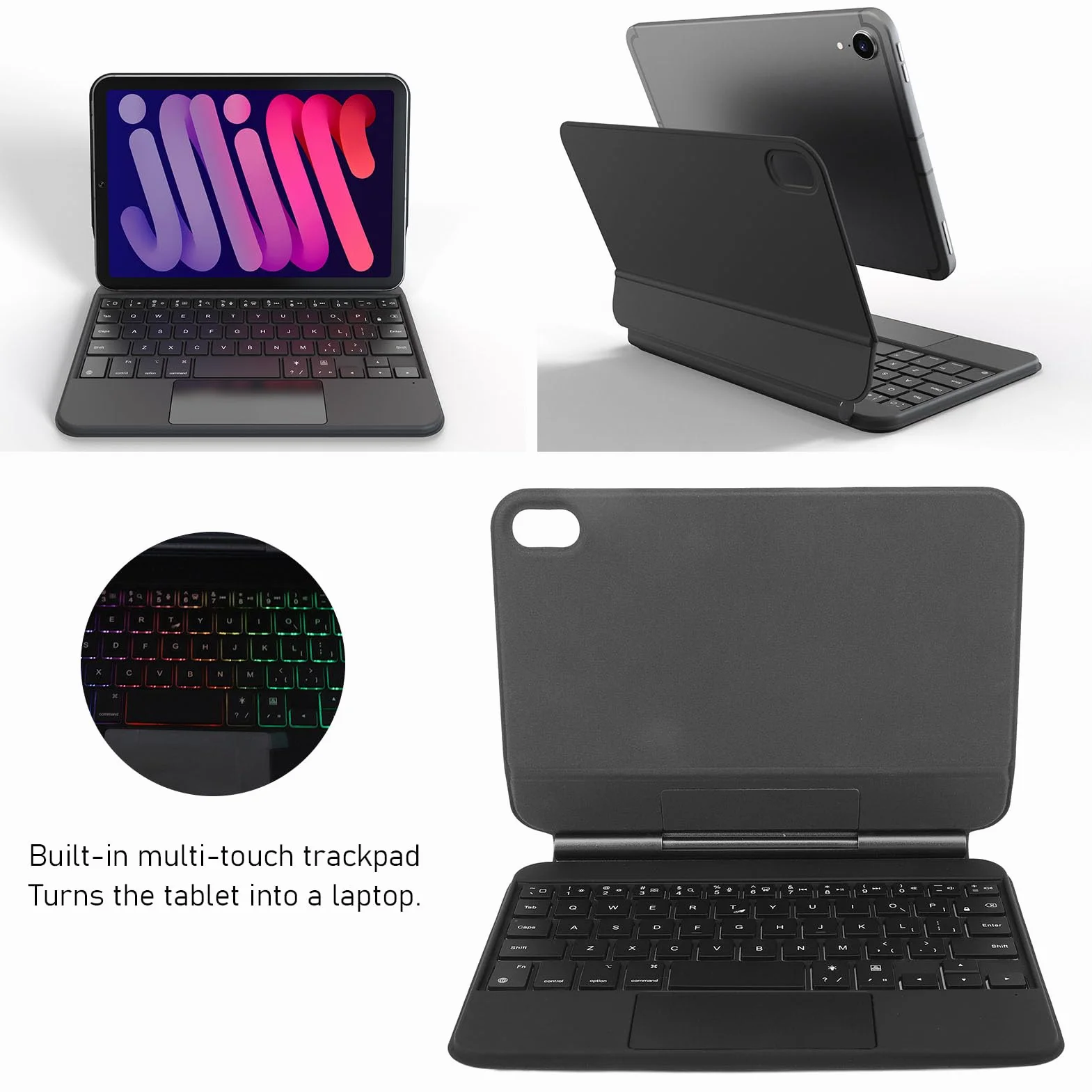 Magnetyczne Etui na klawiaturę do Tabletu IOS Mini 6 2021 8,3 Cala, Odłączana z Touchpadem, Podświetlana
