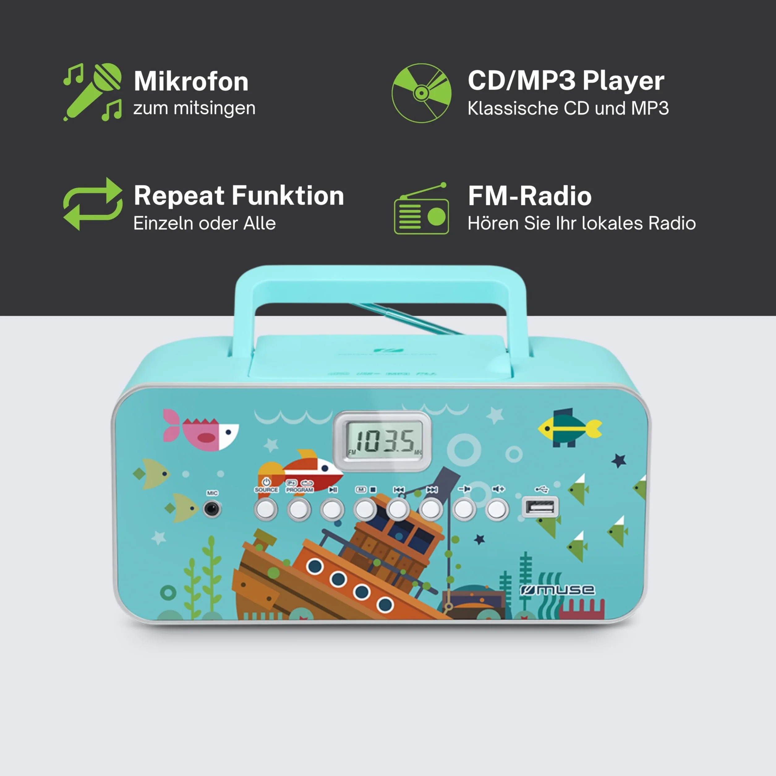 MUSE Radioodtwarzacz M-29 KB, Niebieski