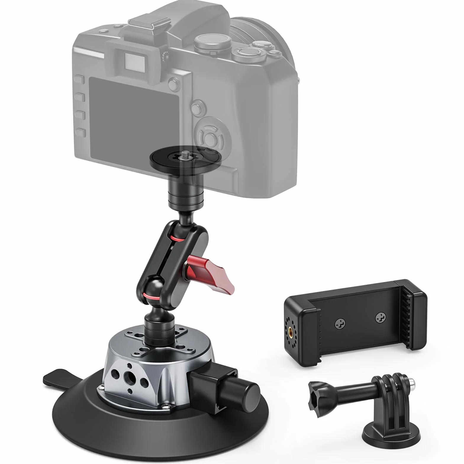 Uchwyt na przyssawkę z głowicą kulową Magic Arm, 5,1" / 13 cm przyssawka kamera kompatybilna z ARRI 1/4" i 3/8", uchwyt na przyssawkę samochodową do lustrzanki cyfrowej/kamery sportowej