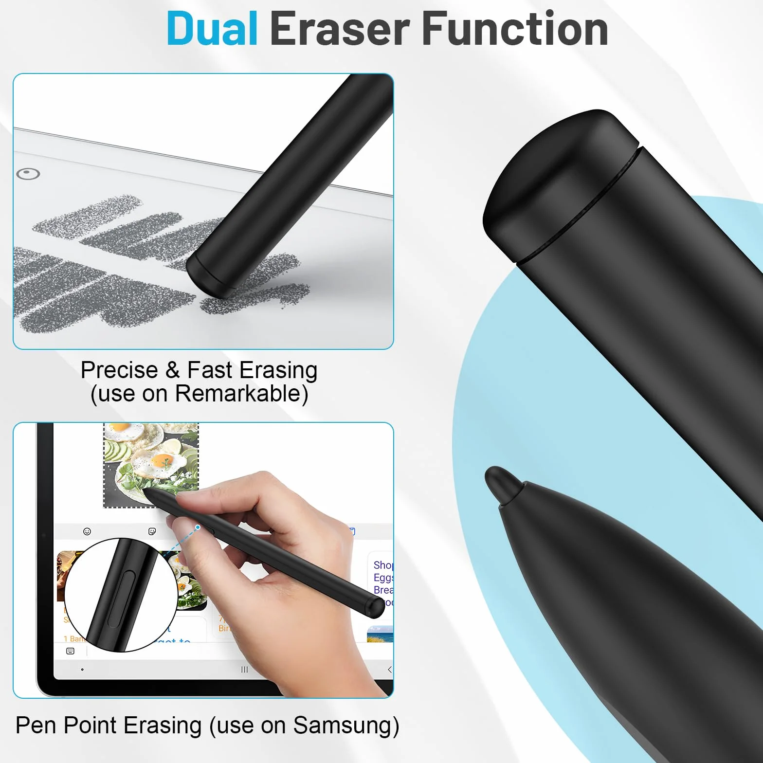 TiMOVO Magnetic EMR Stylus Compatible with Remarkable 2 Eraser 4096 Pressure Sensitivity Palm Rejection Tilt Black
