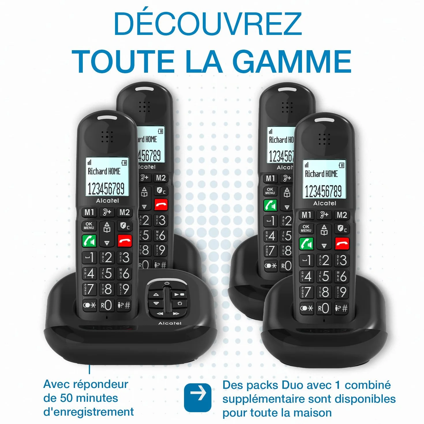 ALCATEL XL685 Duo - Bezprzewodowy telefon stacjonarny DECT Senior Format XL - ekran graficzny o wysokiej czytelności - duże klawisze - Boost audio, głośnomówiący, blokowanie połączeń - 2 słuchawki -