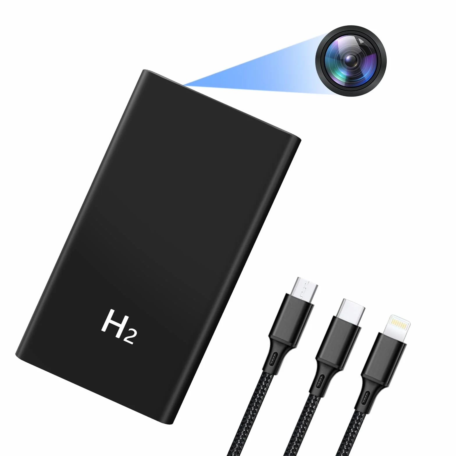 cyi Powerbank mały, ale mocny 5000 mAh, powerbank kamera wideo HD 1080p, przenośna kamera z kablem 3 w 1, mała kamera z noktowizorem, do użytku wewnątrz i na zewnątrz