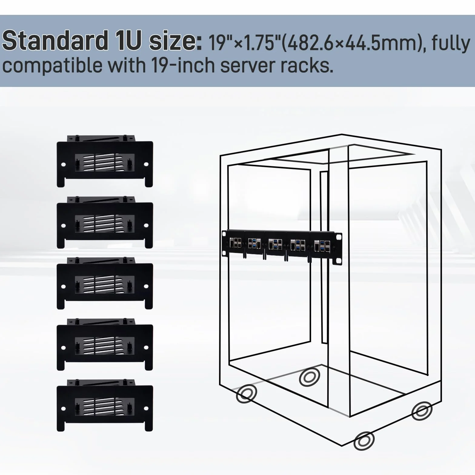 GeeekPi 19 cali 1U Rackmount do Raspberry Pi 5/4B/3B+/3B, z wysuwanymi przednimi wspornikami, kompatybilny z szafkami serwera 19 cali