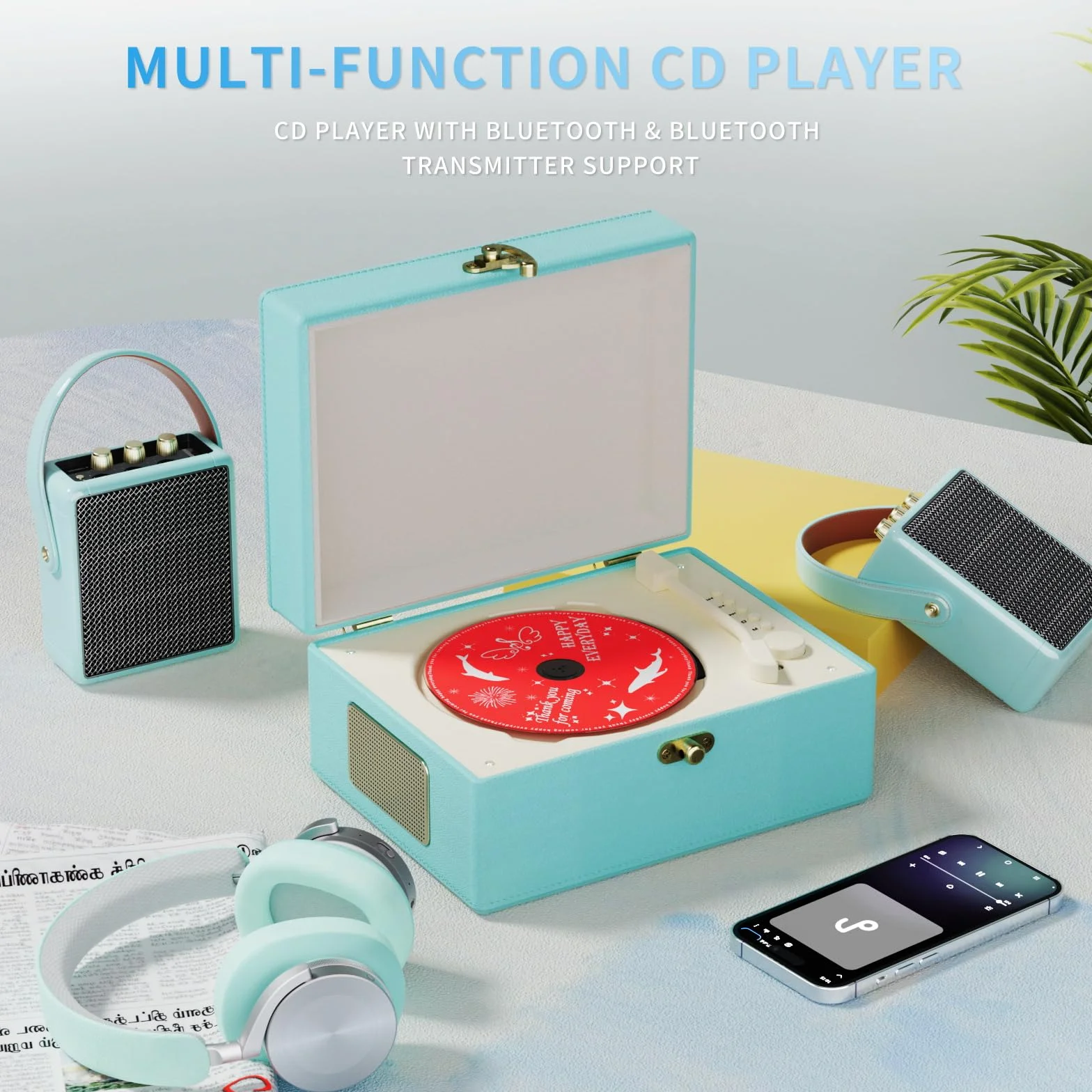 Yintiny Blue Time Music Box odtwarzacz CD z głośnikami do dekoracji domu