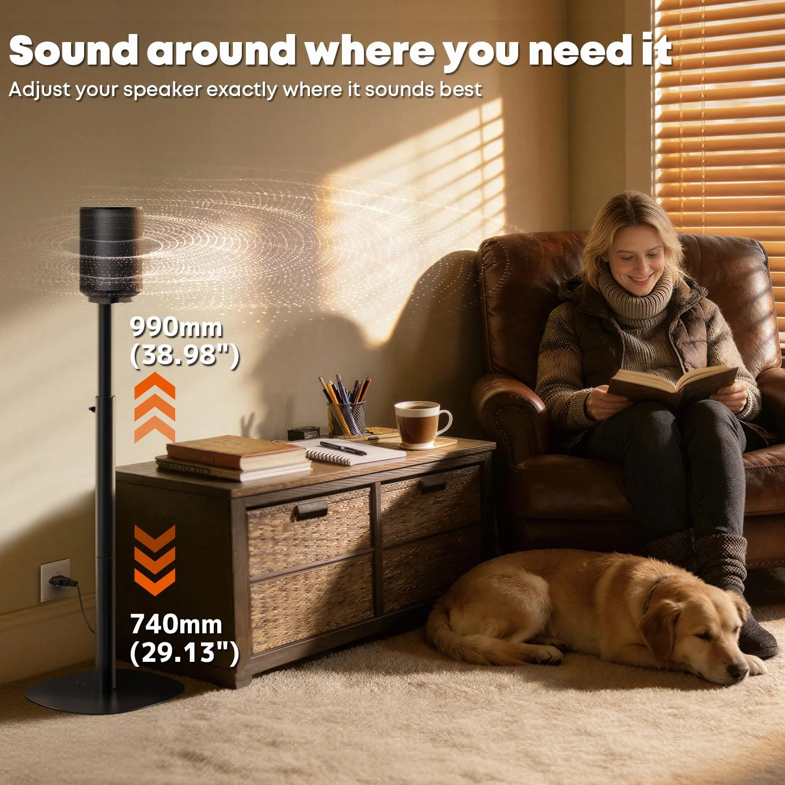 Podstawka Pod Głośnik Sonos Era 100 & 300 – Regulowana 74–99 cm, Podstawa Dual-Mount, Zarządzanie Kabli, Max 5 kg, Czarny