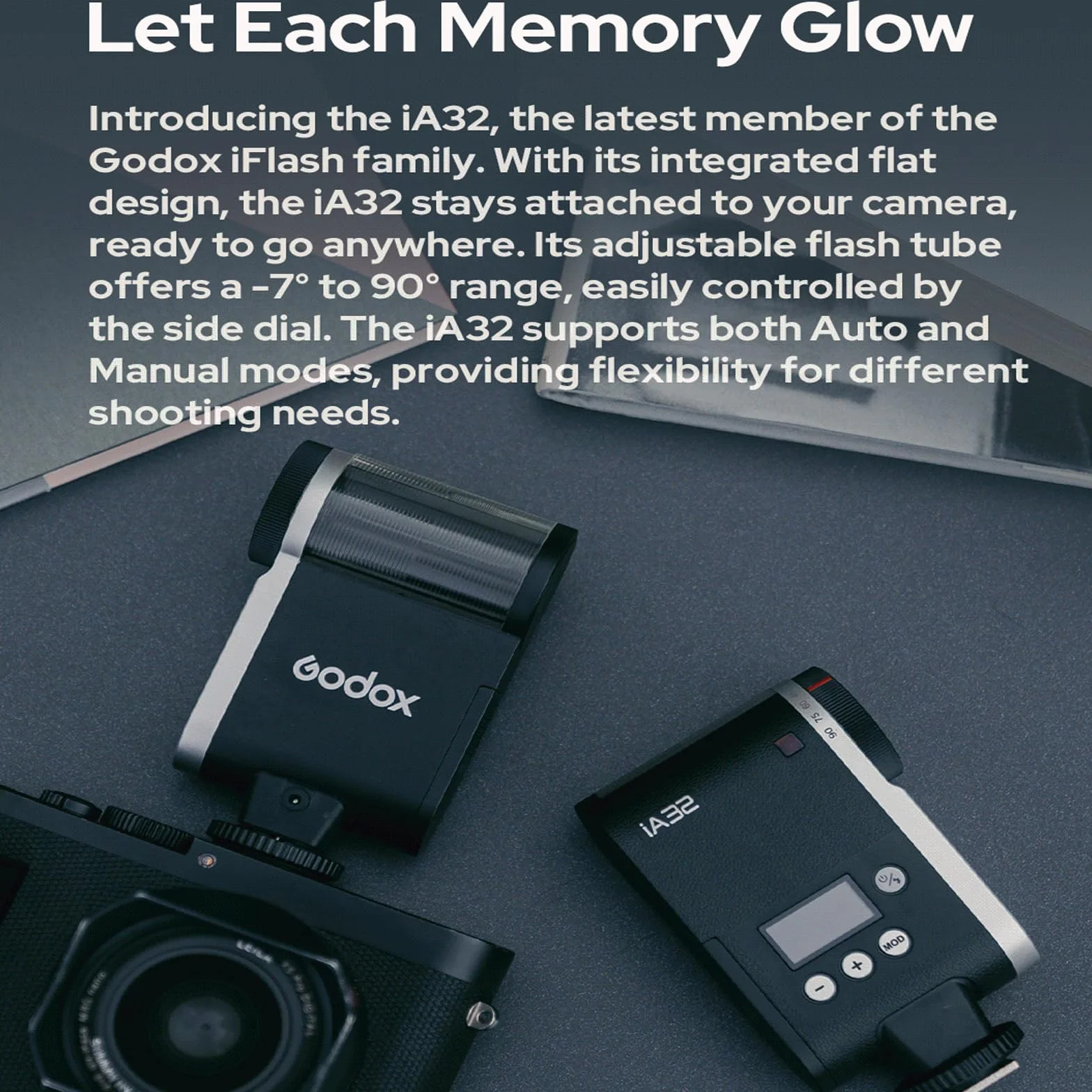 Godox iA32 iFlash kamera błyskowa Mini Speedlite GN15 A/M tryb z optycznym wyzwalaczem S1/S2 przechylana głowica lampy błyskowej do aparatu Fuji, Canon, Nikon, Sony, Olympus, Panasonic
