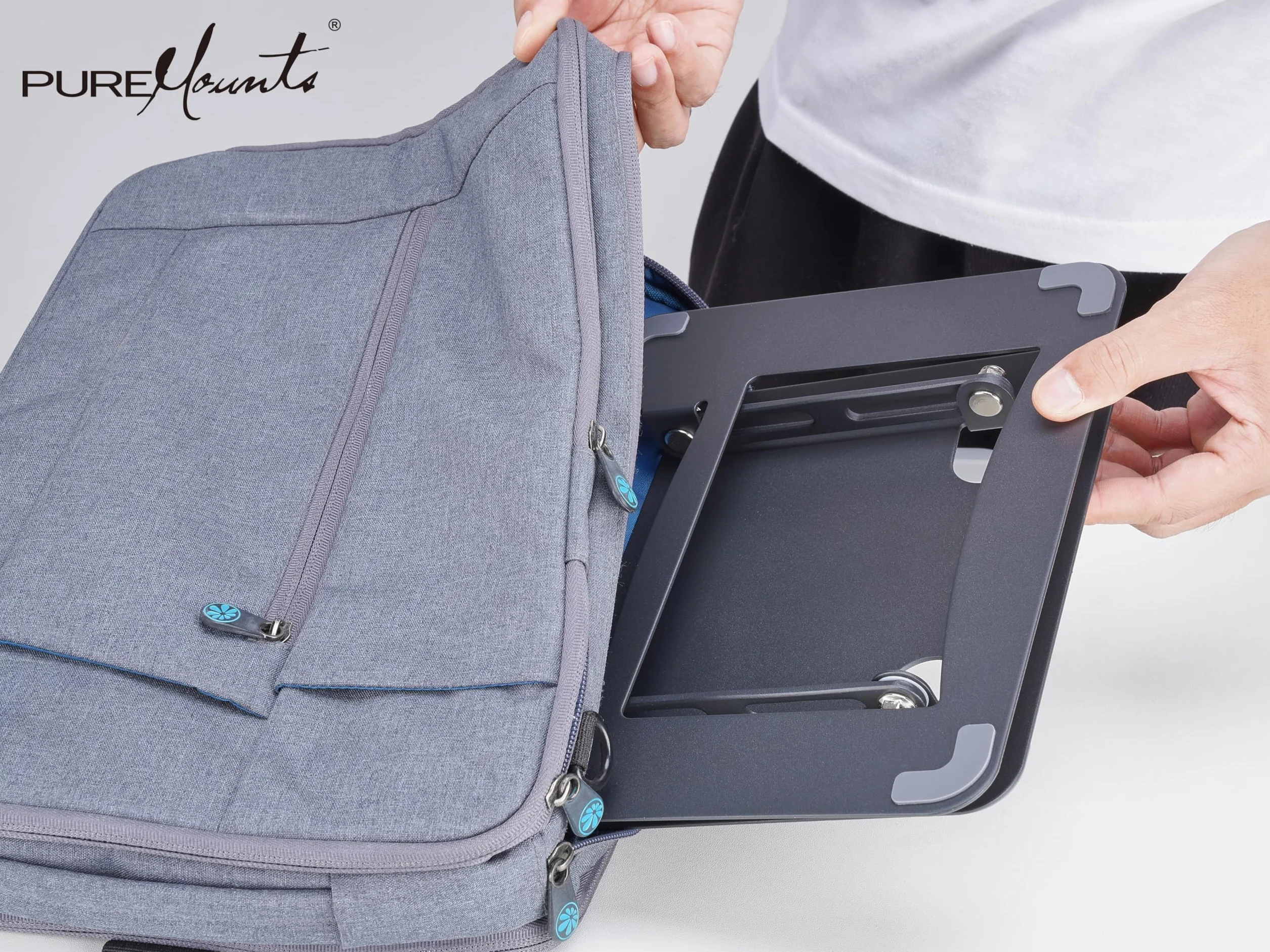 PureMounts Regulowany stojak na laptopa o regulowanej wysokości, ergonomiczny składany uchwyt do notebooka biurowego, obrotowa podstawa o 360°, antypoślizgowy uchwyt na podkładkę, czarny