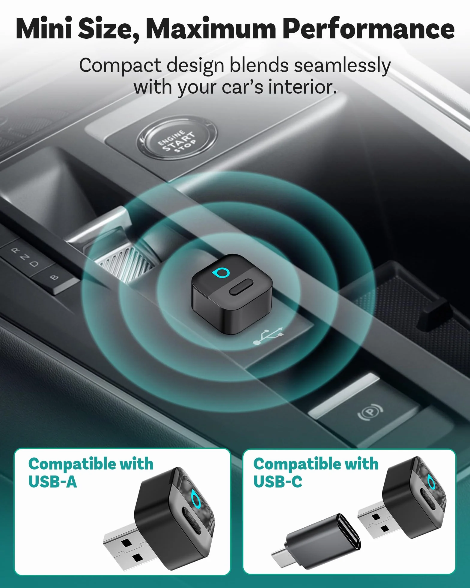 Ottocast Mini Pico Adapter bezprzewodowy 2-w-1 CarPlay Android Auto WiFi 6 Bluetooth 5.4