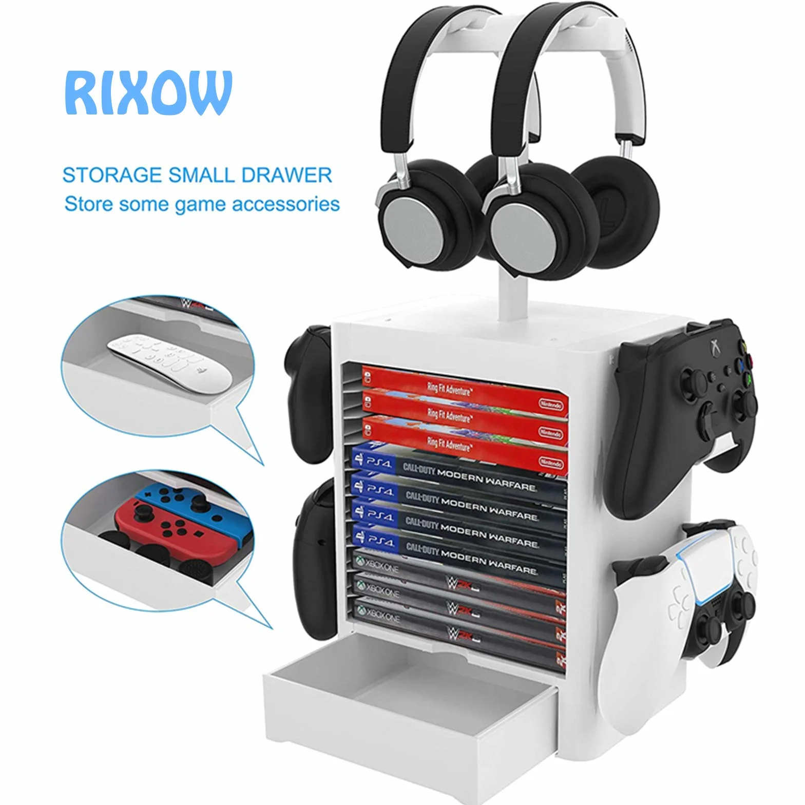 Stojak do przechowywania na PS5, organizator dysków, na 10 gier, 4 kontrolery 2 słuchawki, stojak do przechowywania płyt DVD dla PlayStation 5/4/Slim/Pro