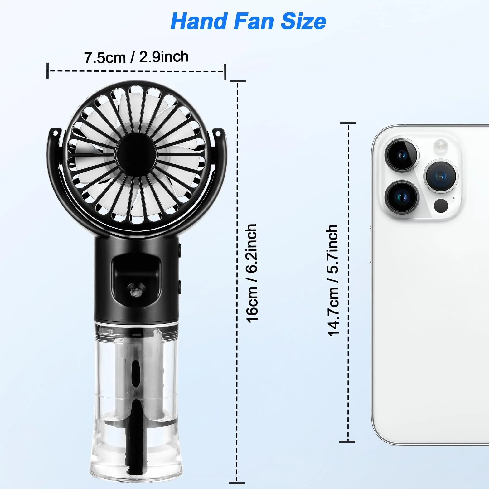 Starvortex Przenośny wentylator mgiełkowy, przenośny mini wentylator z możliwością ładowania, 4-biegowy przenośny wentylator, przenośny wentylator USB, akcesoria podróżne, do biura na kemping (czarny)