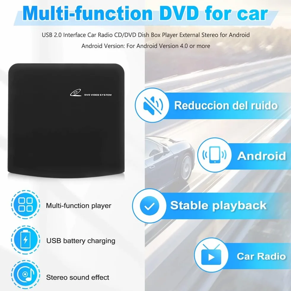 Uniwersalny przenośny zewnętrzny odtwarzacz CD do samochodu, może być podłączony do portu USB w samochodzie, laptopie lub telewizorze, do nawigacji z systemem Android 4.0 i