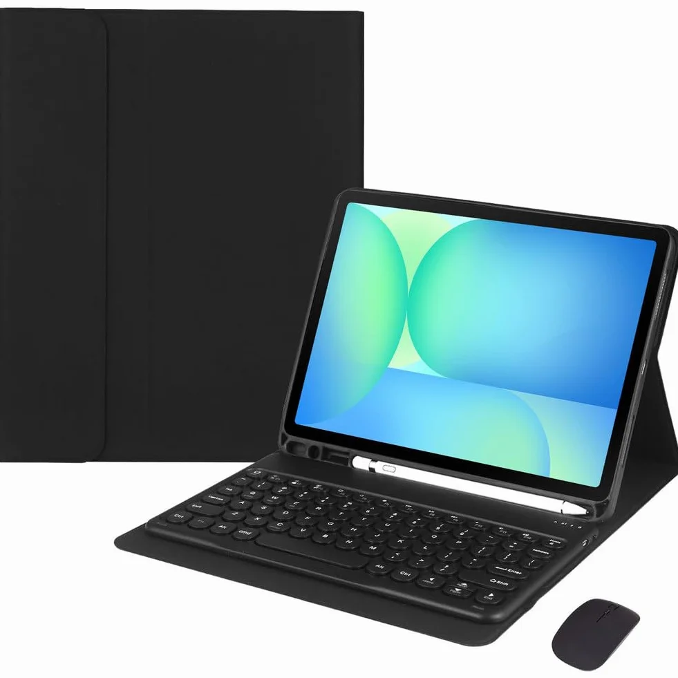 Keyboard Case for Samsung Galaxy Tab S10 FE/S9 FE 10,9 cala/Galaxy Tab S9 11 cali 2023, magnetyczna odłączana klawiatura Bluetooth Slim Case z uchwytem na długopis i myszką,Black