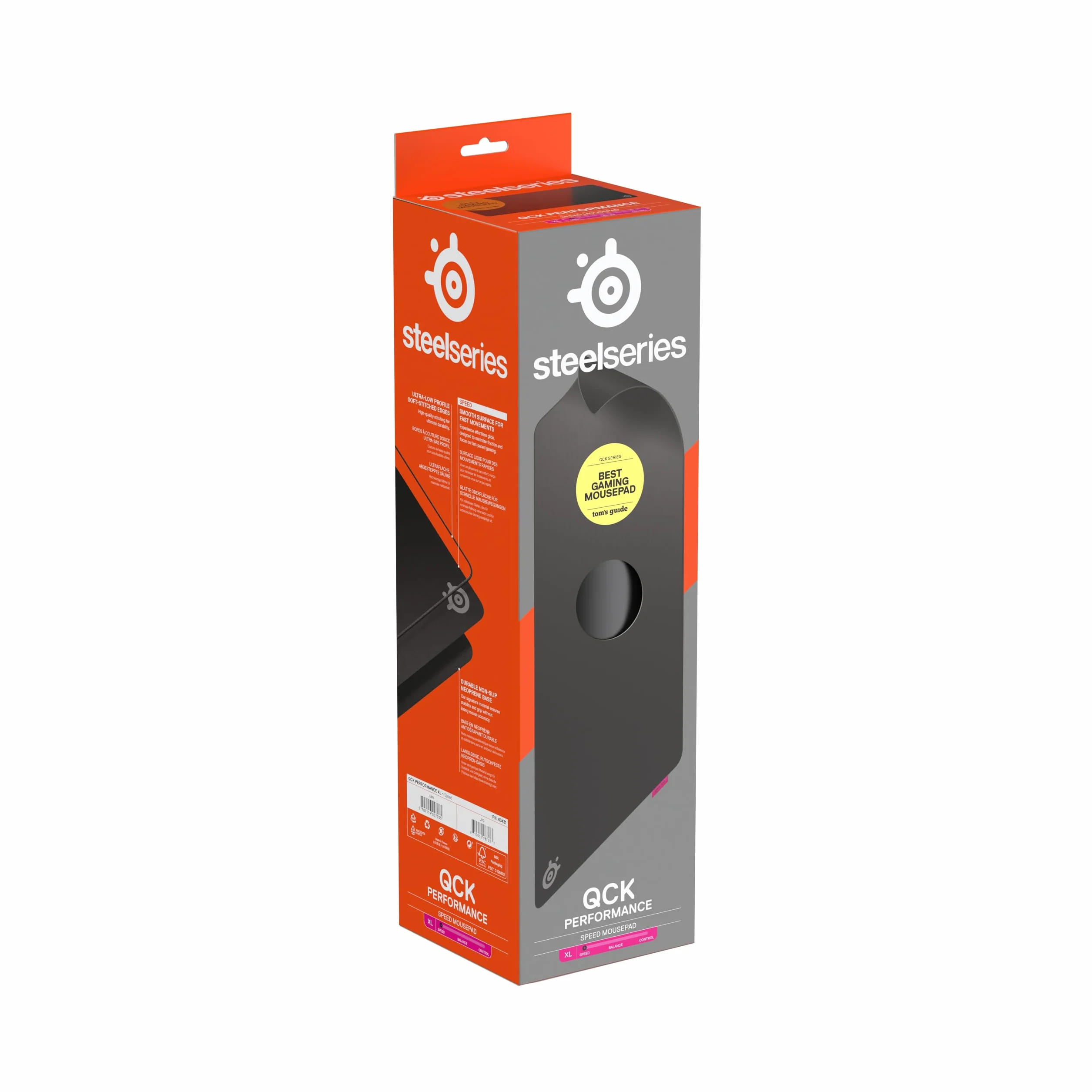 SteelSeries, podkładka QcK XL Performance Speed - Dodatkowa gęstość dająca poślizg - Niskoprofilowe przeszycia krawędzi - Antypoślizgowa podstawa z neoprenu - Rozm. 900 x 400 mm - FPS, MOBA, RTS, MMO